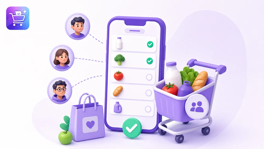 Ilustración editorial de Gastify sobre Cómo hacer una lista de compras compartida sin confusiones con la app organizada.