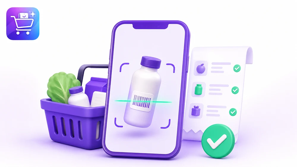 Ilustración editorial de Gastify sobre Escanear etiquetas de productos con la app organizada.