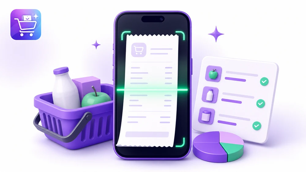 Ilustración editorial de Gastify sobre Revisar factura escaneada con la app organizada.