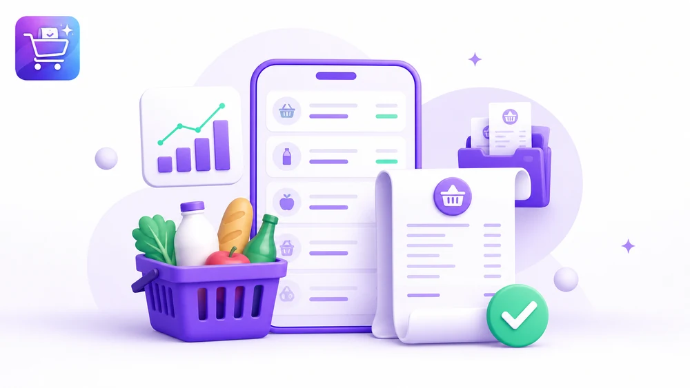 Ilustración editorial de Gastify sobre Historial de facturas de compras con la app organizada.