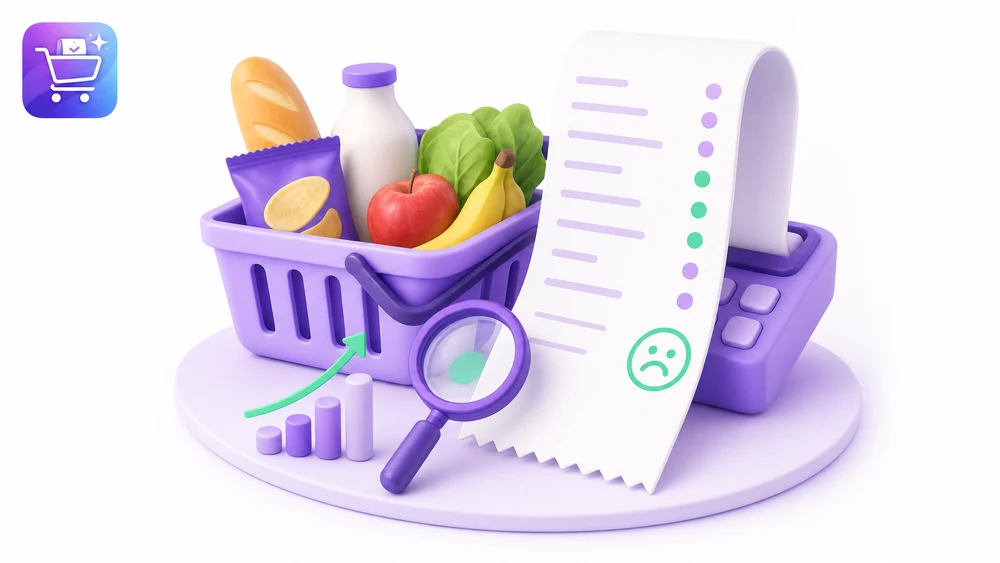 Ilustración editorial de Gastify sobre gasto hormiga supermercado con la app organizada.